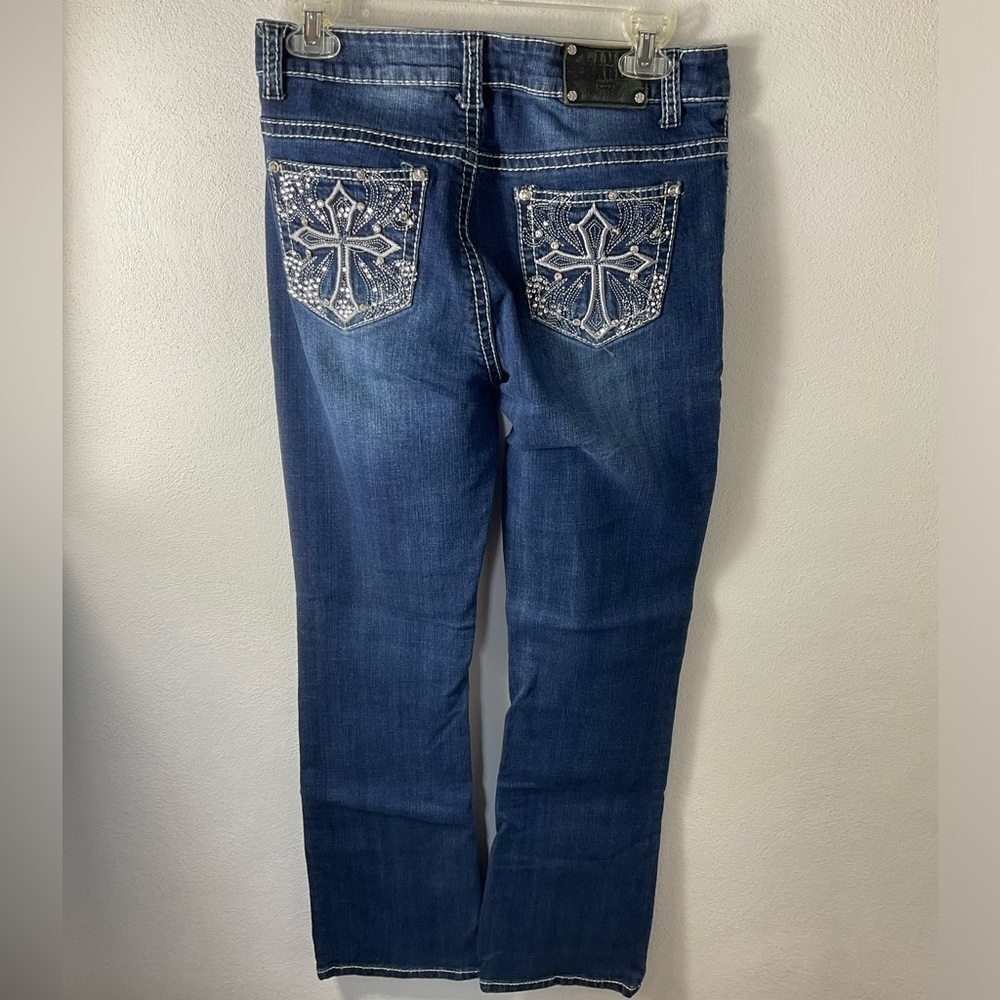 Live Hard Play Hard Embellished Pocket Blue Jeans Sz 6